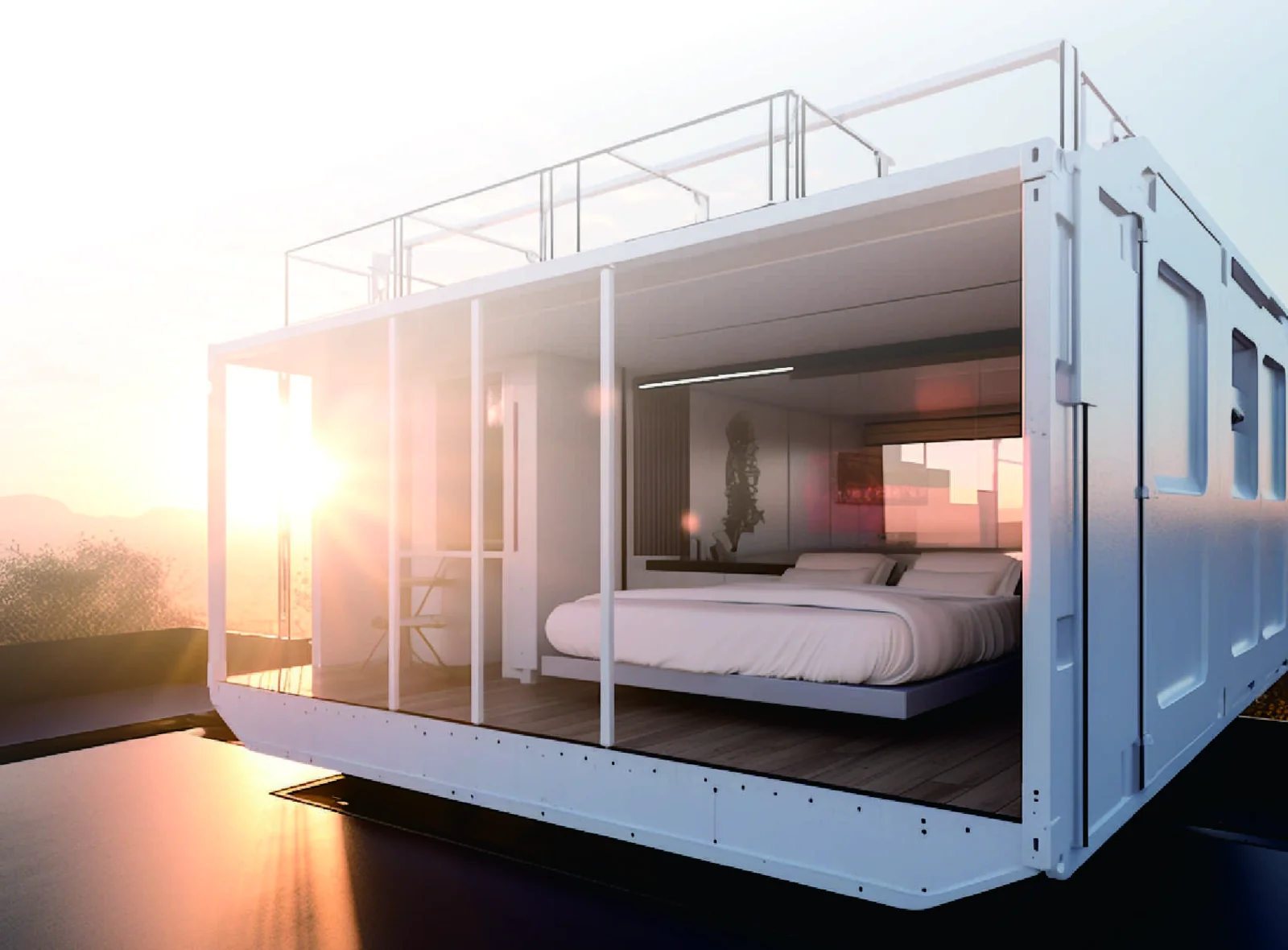 Illustrative modular accommodation unit with a fitted interior